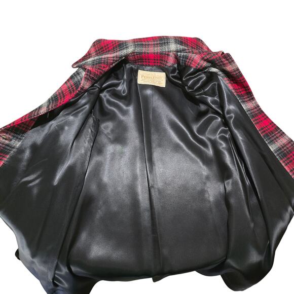Vintage Pendleton 100% Tartan Plaid Wool Pea Coat in Women's Size M, Red & Black - Picture 5 of 14